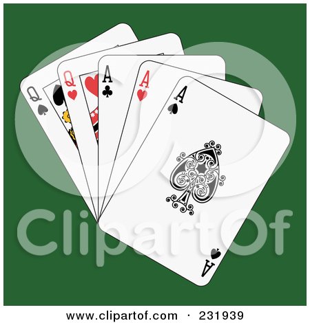 Royalty-Free (RF) Clipart Illustration of Full Aces And Queens On Green by Frisko