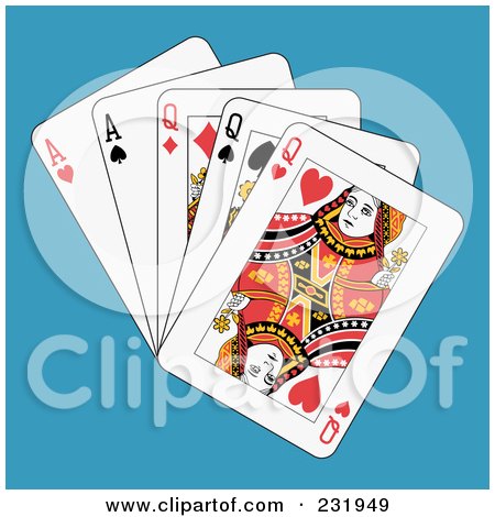 Royalty-Free (RF) Clipart Illustration of Full Queens And Aces On Blue by Frisko