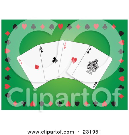 Royalty-Free (RF) Clipart Illustration of Four Aces On Green by Frisko