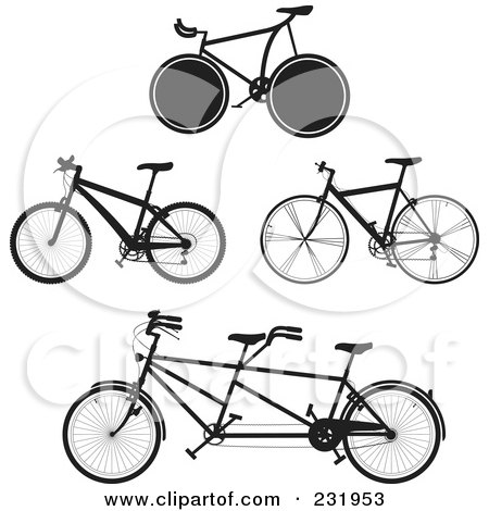Royalty-Free (RF) Clipart Illustration of a Digital Collage Of Black And White Bicycles - 2 by Frisko