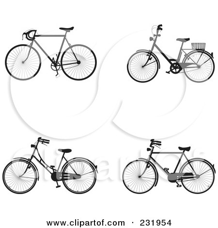 Royalty-Free (RF) Clipart Illustration of a Digital Collage Of Black And White Bicycles - 1 by Frisko