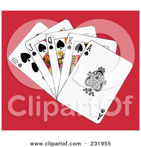 Royalty-Free (RF) Clipart Illustration of a Spade Royal Flush On Red by Frisko