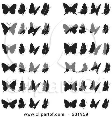 Royalty-Free (RF) Clipart Illustration of a Digital Collage Of Black And White Butterflies - 2 by Frisko