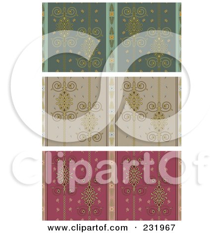 Royalty-Free (RF) Clipart Illustration of a Digital Collage Of Green, Taupe And Red Wallpaper Designs by Frisko