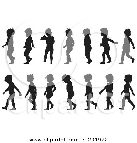 Royalty-Free (RF) Clipart Illustration of a Digital Collage Of Black And White Children Walking by Frisko