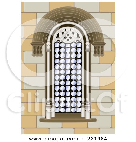 Royalty-Free (RF) Clipart Illustration of an Ornate Window In A Stone Building by Frisko