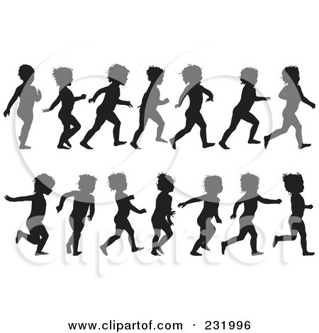 Royalty-Free (RF) Clipart Illustration of a Digital Collage Of Black And White Children Running by Frisko