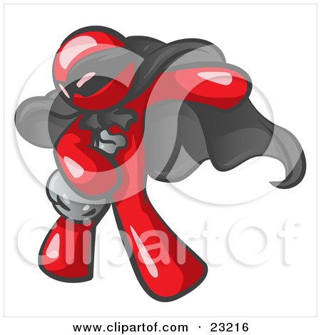 Clipart Illustration of a Red Man In A Mask And Cape, Stealing Belongings In A Bag by Leo Blanchette
