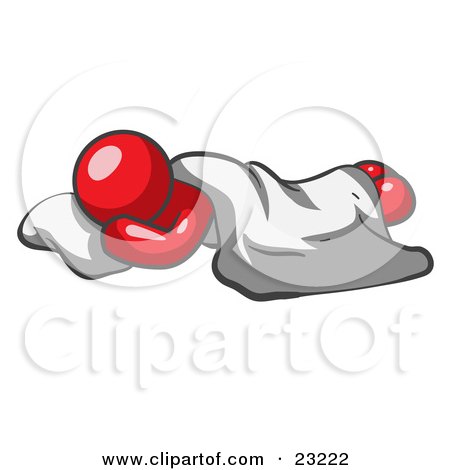 Clipart Illustration of a Comfortable Red Man Sleeping On The Floor With A Sheet Over Him by Leo Blanchette
