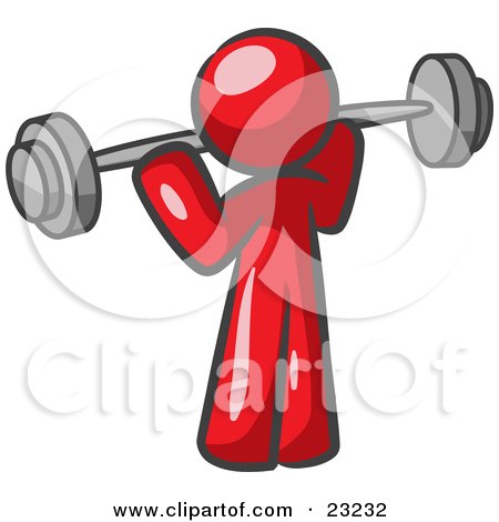 Clipart Illustration of a Red Man Lifting A Barbell While Strength Training by Leo Blanchette