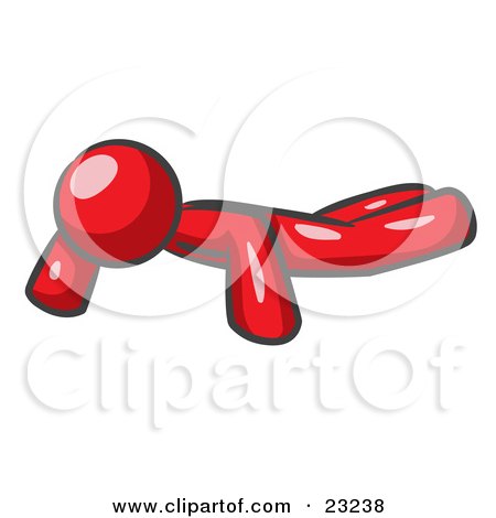 Clipart Illustration of a Red Man Doing Pushups While Strength Training by Leo Blanchette