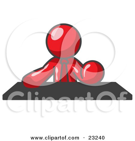 Clipart Illustration of a Red Businessman Seated at a Desk During a Meeting by Leo Blanchette