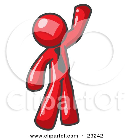 Clipart Illustration of a Friendly Red Man Greeting and Waving by Leo Blanchette