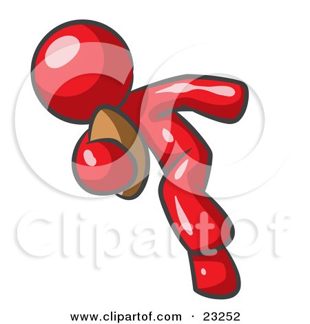 Clipart Illustration of a Red Man Running With A Football In Hand During A Game Or Practice by Leo Blanchette