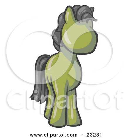 Clipart Illustration of a Cute Olive Green Pony Horse Looking Out At The Viewer by Leo Blanchette