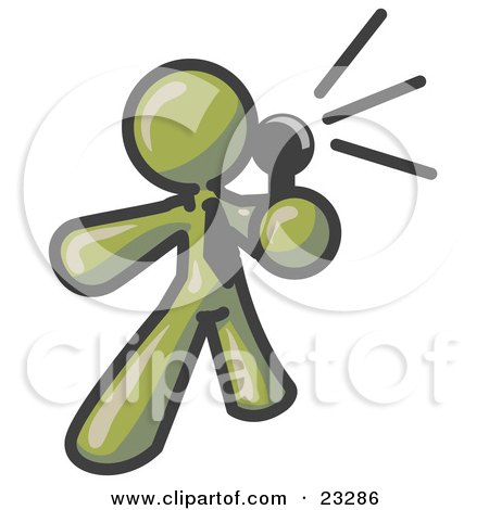 Clipart Illustration of an Olive Green Man Holding a Megaphone and Making an Announcement by Leo Blanchette