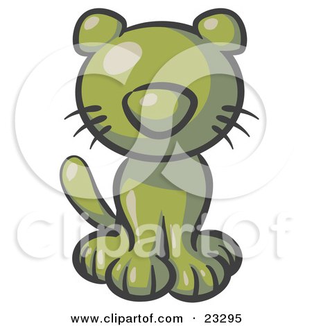 Clipart Illustration of a Cute Olive Green Kitty Cat Looking Curiously at the Viewer by Leo Blanchette