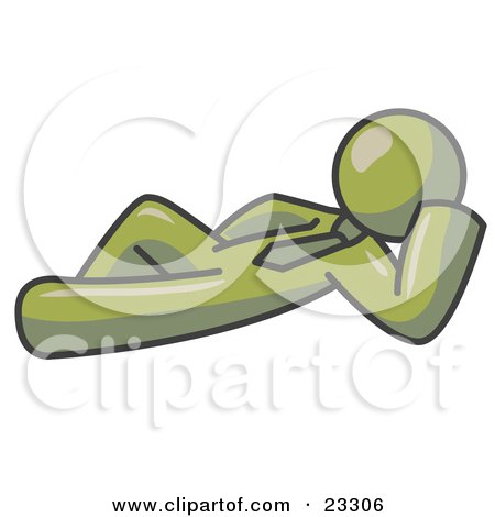 Clipart Illustration of a Relaxed Olive Green Businessman Reclining  by Leo Blanchette