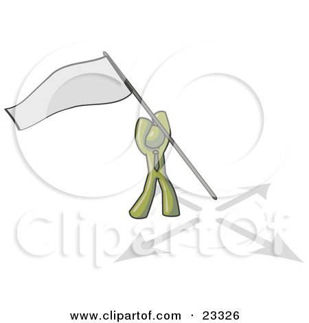 Clipart Illustration of an Olive Green Man Claiming Territory or Capturing the Flag by Leo Blanchette