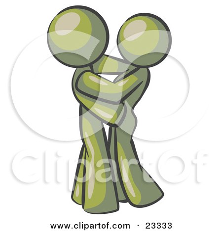 Clipart Illustration of an Olive Green Man Gently Embracing His Lover, Symbolizing Marriage And Commitment by Leo Blanchette