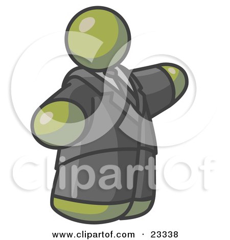 Clipart Illustration of a Big Olive Green Business Man in a Suit and Tie by Leo Blanchette