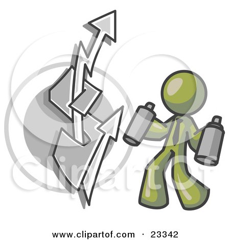 Clipart Illustration of an Olive Green Business Man Spray Painting a Graffiti Dollar Sign on a Wall by Leo Blanchette