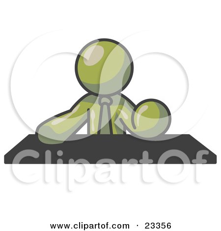 Clipart Illustration of an Olive Green Businessman Seated at a Desk During a Meeting by Leo Blanchette