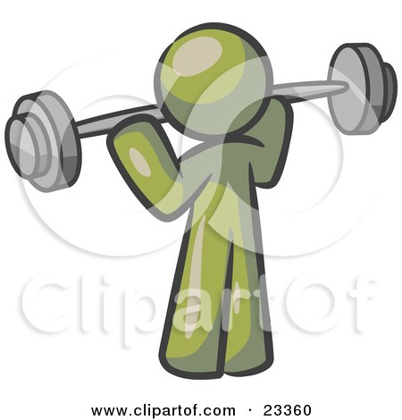 Clipart Illustration of an Olive Green Man Lifting A Barbell While Strength Training by Leo Blanchette