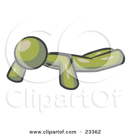 Clipart Illustration of an Olive Green Man Doing Pushups While Strength Training by Leo Blanchette