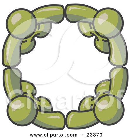 Clipart Illustration of Four Olive Green People Standing in a Circle and Holding Hands For Teamwork and Unity by Leo Blanchette