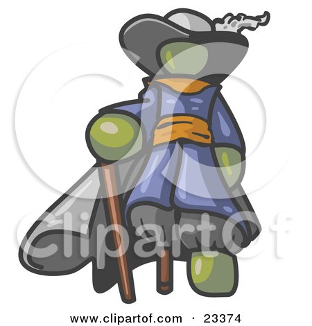 Clipart Illustration of an Olive Green Male Pirate With a Cane and a Peg Leg by Leo Blanchette