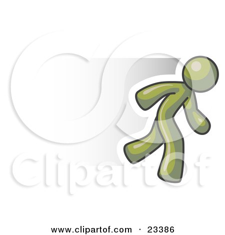 Clipart Illustration of a Speedy Olive Green Business Man Running by Leo Blanchette