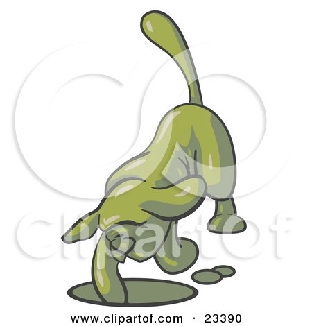 Clipart Illustration of an Olive Green Tick Hound Dog Digging a Hole by Leo Blanchette