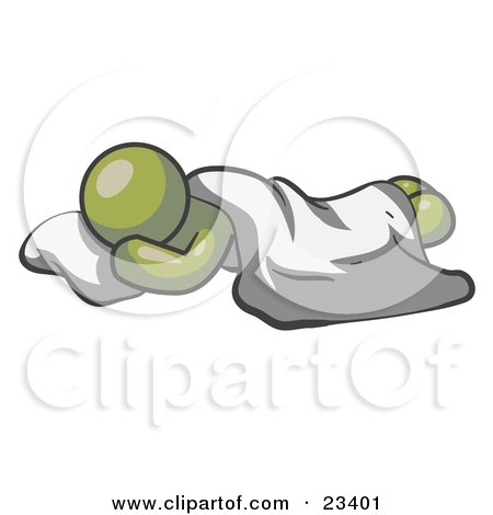 Clipart Illustration of a Comfortable Olive Green Man Sleeping On The Floor With A Sheet Over Him by Leo Blanchette