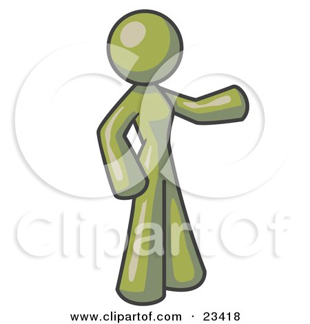 Clipart Illustration of an Olive Green Woman With One Arm Out by Leo Blanchette