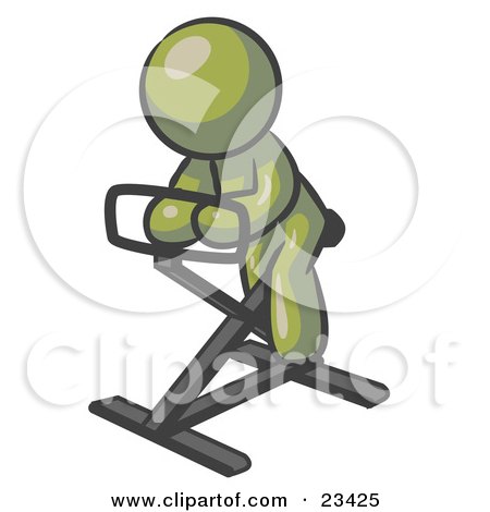 Clipart Illustration of an Olive Green Man Exercising On A Stationary Bicycle by Leo Blanchette
