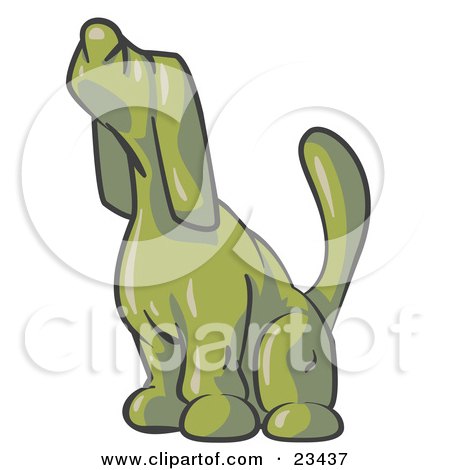 Clipart Illustration of an Olive Green Tick Hound Dog Howling or Sniffing the Air by Leo Blanchette
