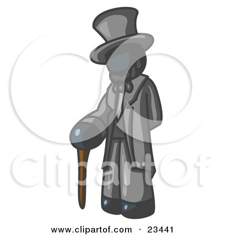Clipart Illustration of a Navy Blue Man Depicting Abraham Lincoln With a Cane by Leo Blanchette