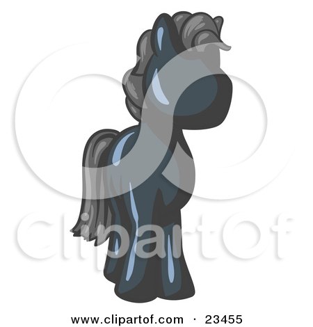 Clipart Illustration of a Cute Navy Blue Pony Horse Looking Out At The Viewer by Leo Blanchette