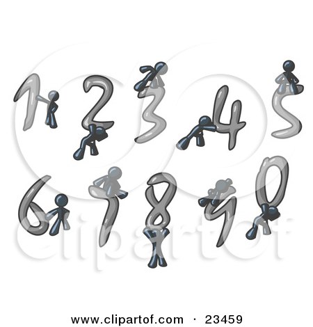 Clipart Illustration of Navy Blue Men With Numbers 0 Through 9 by Leo Blanchette