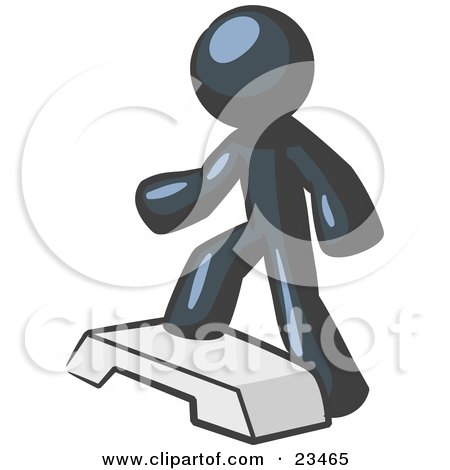Clipart Illustration of a Navy Blue Man Doing Step Ups On An Aerobics Platform While Exercising by Leo Blanchette