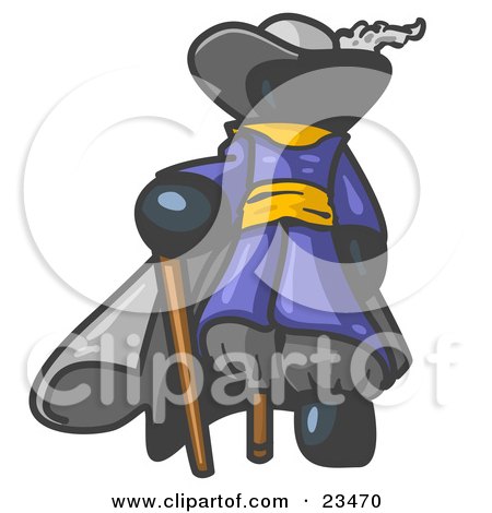 Clipart Illustration of a Navy Blue Male Pirate With a Cane and a Peg Leg by Leo Blanchette