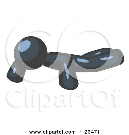 Clipart Illustration of a Navy Blue Man Doing Pushups While Strength Training by Leo Blanchette