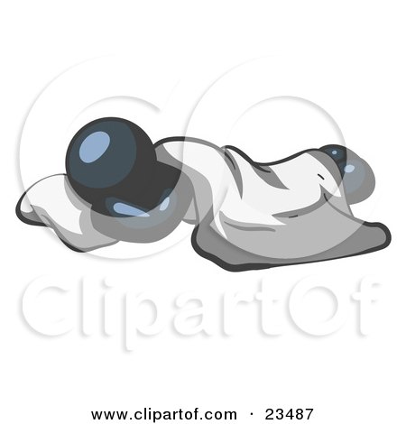 Clipart Illustration of a Comfortable Navy Blue Man Sleeping On The Floor With A Sheet Over Him by Leo Blanchette