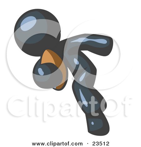 Clipart Illustration of a Navy Blue Man Running With A Football In Hand During A Game Or Practice by Leo Blanchette