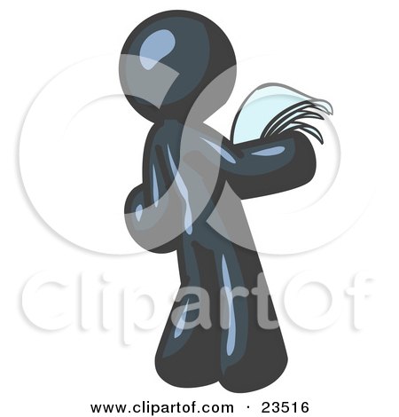Clipart Illustration of a Serious Navy Blue Man Reading Papers and Documents by Leo Blanchette