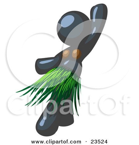 Clipart Illustration of a Navy Blue Hula Dancer Woman In A Grass Skirt And Coconut Shells, Performing At A Luau by Leo Blanchette