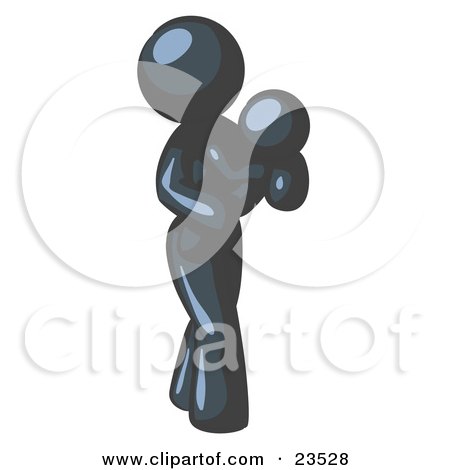Clipart Illustration of a Navy Blue Woman Carrying Her Child In Her Arms, Symbolizing Motherhood And Parenting by Leo Blanchette