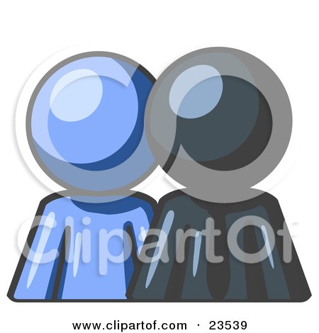 Clipart Illustration of a Blue Person Standing Beside A Navy Blue Businessman, Symbolizing Teamwork Or Mentoring by Leo Blanchette