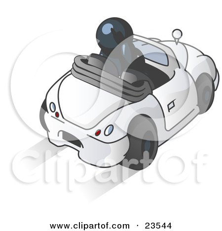 Clipart Illustration of a Navy Blue Businessman Talking on a Cell Phone While Driving in a White Convertible Car by Leo Blanchette